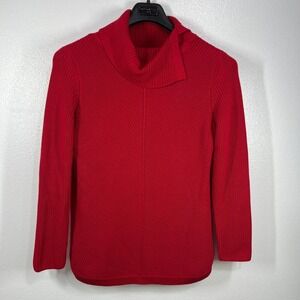 Talbots Red Cotton Blend Ribbed Knit Sweater Medium Cowl Neck Knit Pullover‎ Top